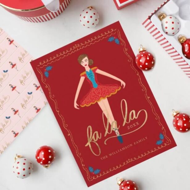 Fa La La Christmas Nutcracker Ballet Dancer Red Holiday Card