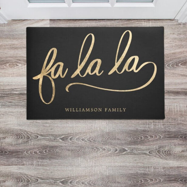 Fa La La Gold Script Typography Custom Family Doormat