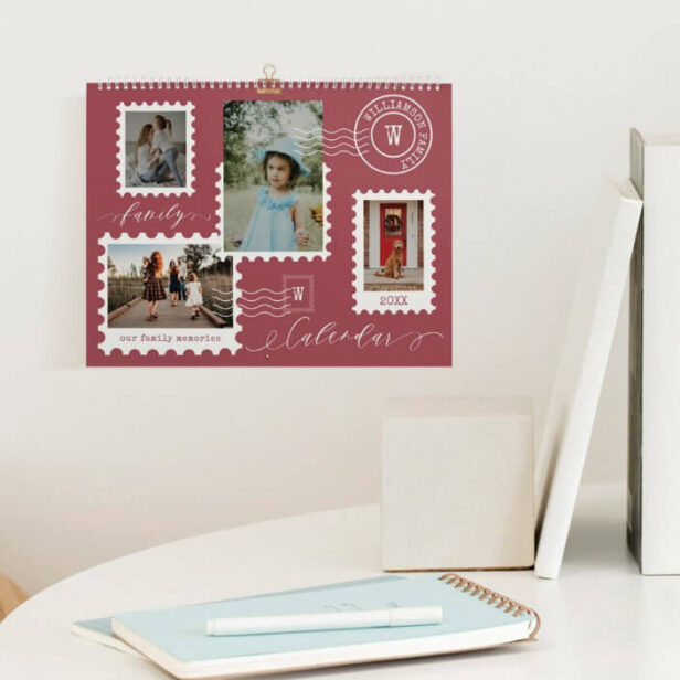 Family Photo Memories Fun Delivery Postage Stamps Red Calendar