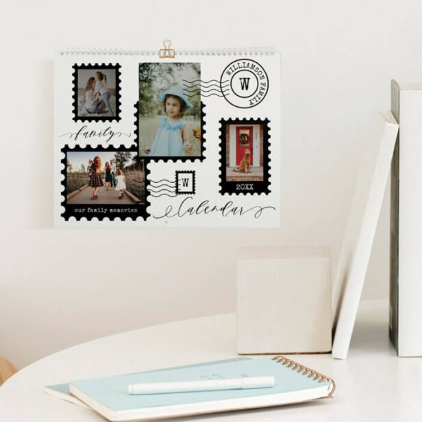 Family Photo Memories Fun Delivery Postage Stamps White Calendar