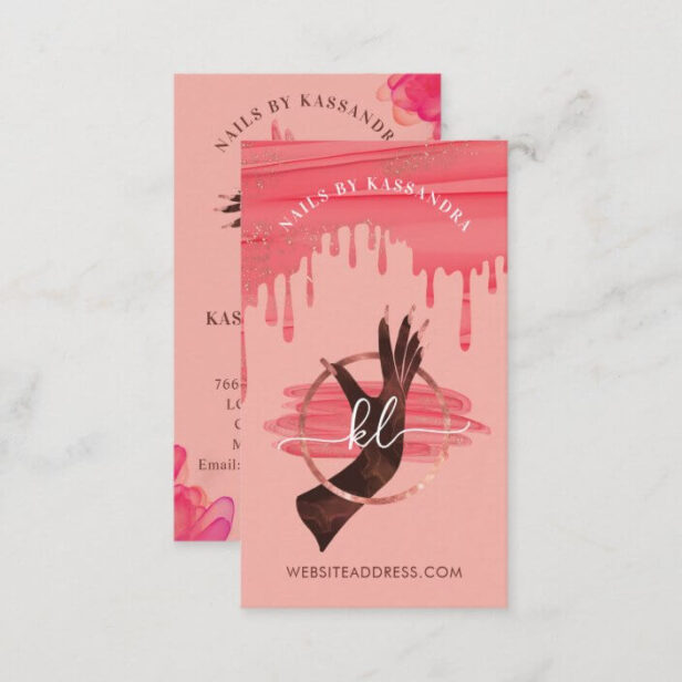 Glam Pink Nail Art Manicure Salon Script Monogram Business Card