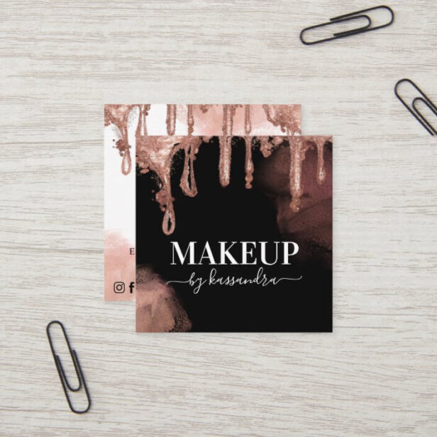 Gold Glitter Drip Glam Makeup By Salon Black Square Business Card