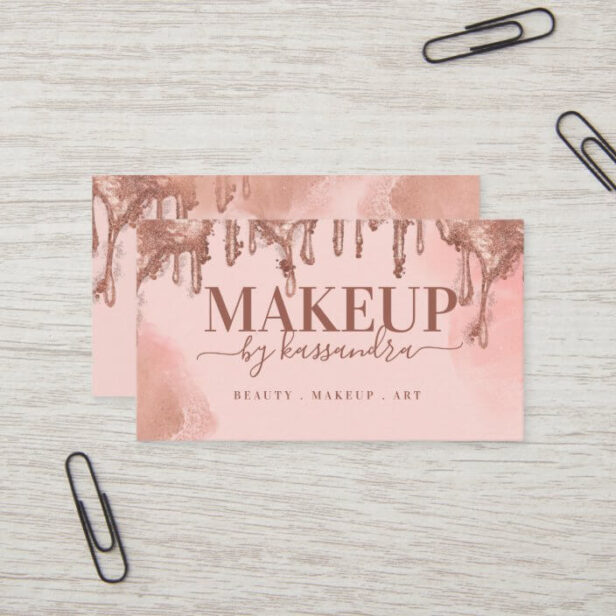 Gold Glitter Drip Glam Makeup Makes By Salon Pink Business Card