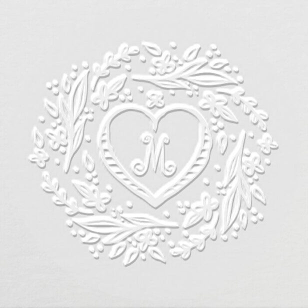 Hand-drawn Heart & Floral Wreath Custom Monogram Embosser