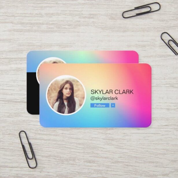 Instagram Social Follow Me Photo Colorful Gradient Business Card