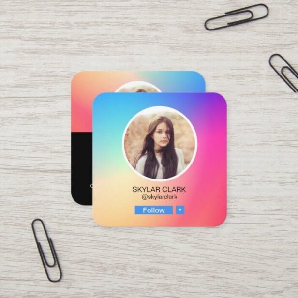Instagram Social Follow Me Photo Colorful Gradient Square Business Card