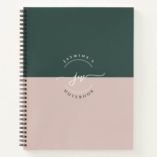 Minimal Modern Blush Green Elegant Script Monogram Notebook