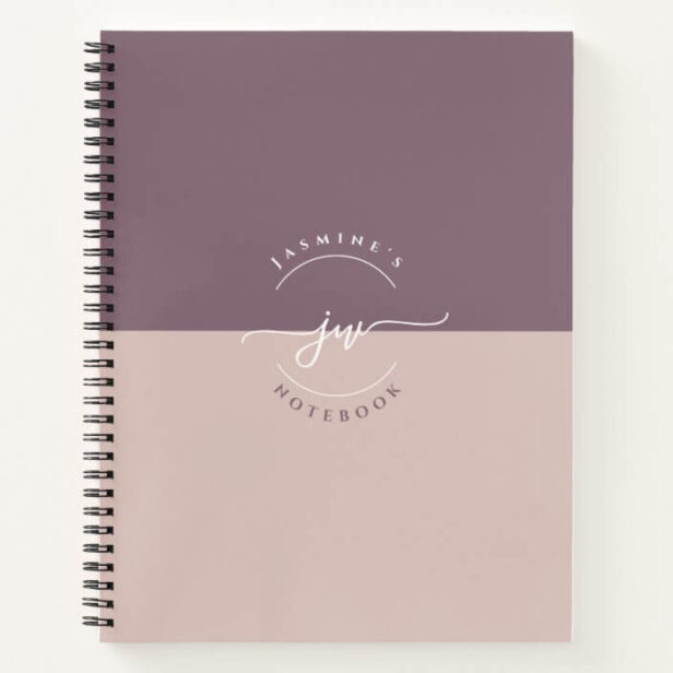 Minimal Modern Blush Mauve Elegant Script Monogram Notebook