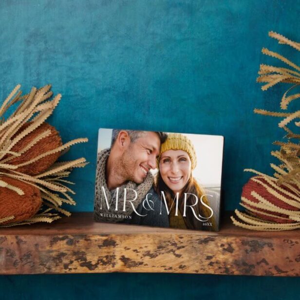 Minimal & Modern Newlyweds Mr & Mrs Couple Photo Plaque