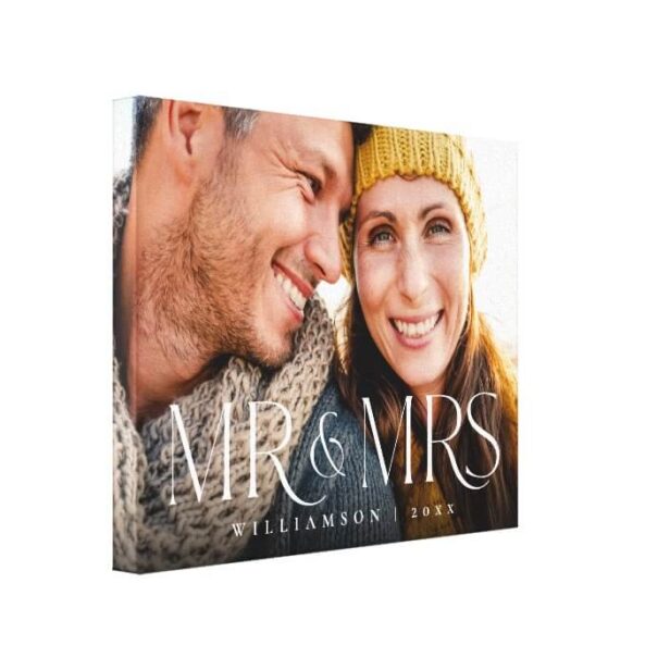 Mr & Mrs Overlay Modern Couple's Photo Keepsake Canvas Print