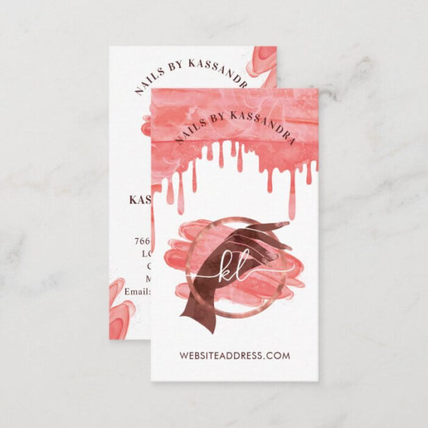 Pink Glam Nail Art Manicure Salon Script Monogram Business Card