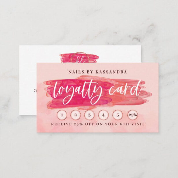 Pink Glam Nail Polish Brush Stroke Beauty Loyalty Business Card