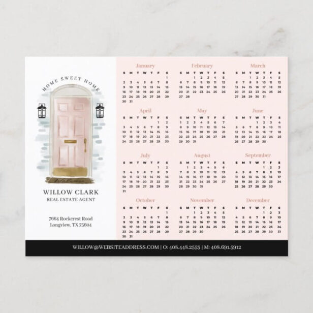 Pink Watercolor Door Real Estate 2022 Calendar Postcard