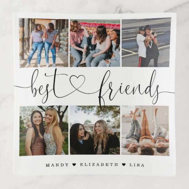 Best Friends Script Gift For Friends Photo Collage Trinket Tray
