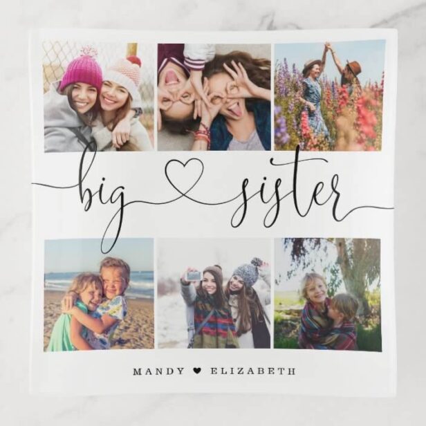 Big Sister Script | Gift For Sisters Photo Collage Trinket Tray