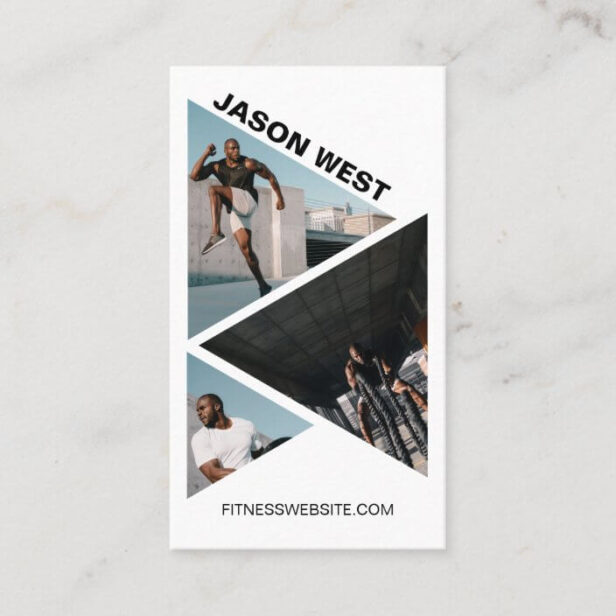 Edgy & Trendy Personal Trainer 3 Photo Black Busin Business Card