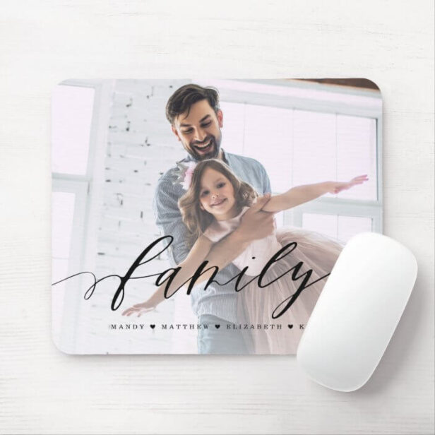 Family Calligraphy Script Overlay Full Photo Mouse Pad