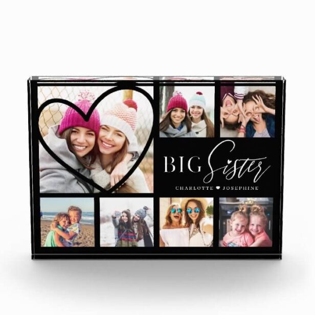 Gift For Big Sister 7 Photo Collage Heart BFFs Black Photo Block