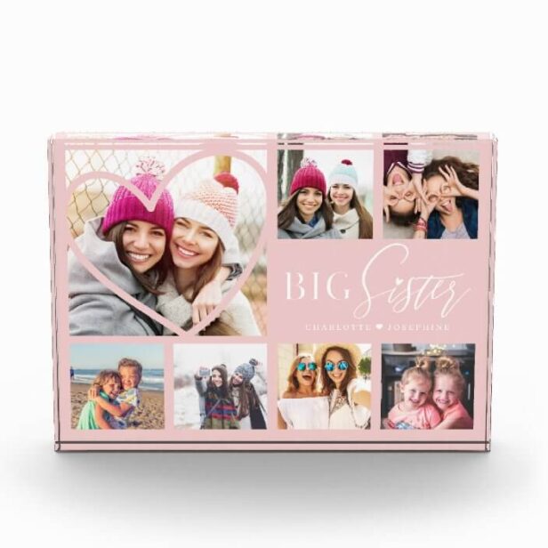 Gift For Big Sister 7 Photo Collage Heart BFFs Pink Photo Block