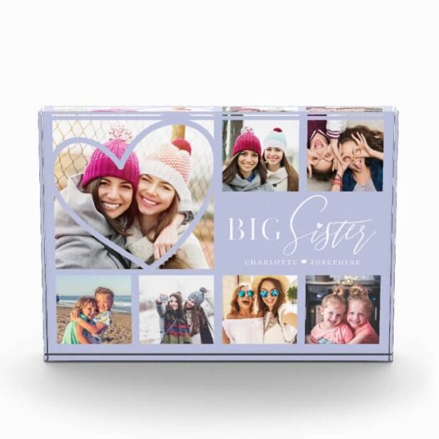 Gift For Big Sister 7 Photo Collage Heart BFFs Purple Photo Block