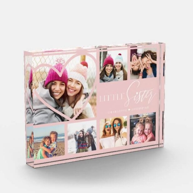 Gift For Little Sister 7 Photo Collage Heart BFFs Pink Photo Block