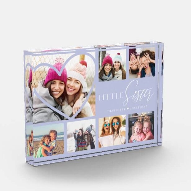 Gift For Little Sister 7 Photo Collage Heart BFFs Purple Photo Block