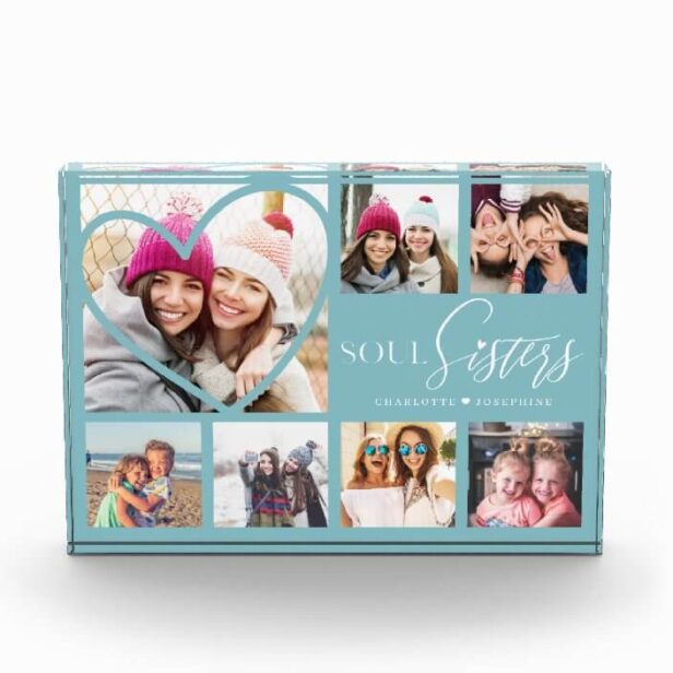 Gift For Soul Sisters 7 Photo Collage Heart BFFs Blue Photo Block