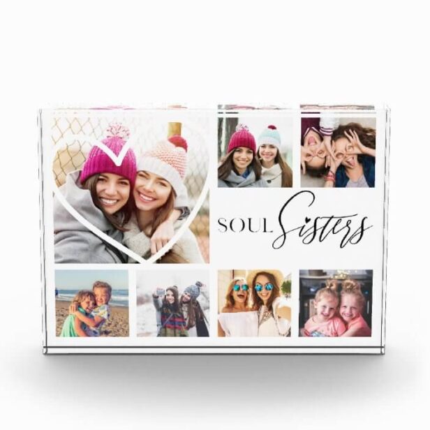 Gift For Soul Sisters 7 Photo Collage Heart BFFs White Photo Block