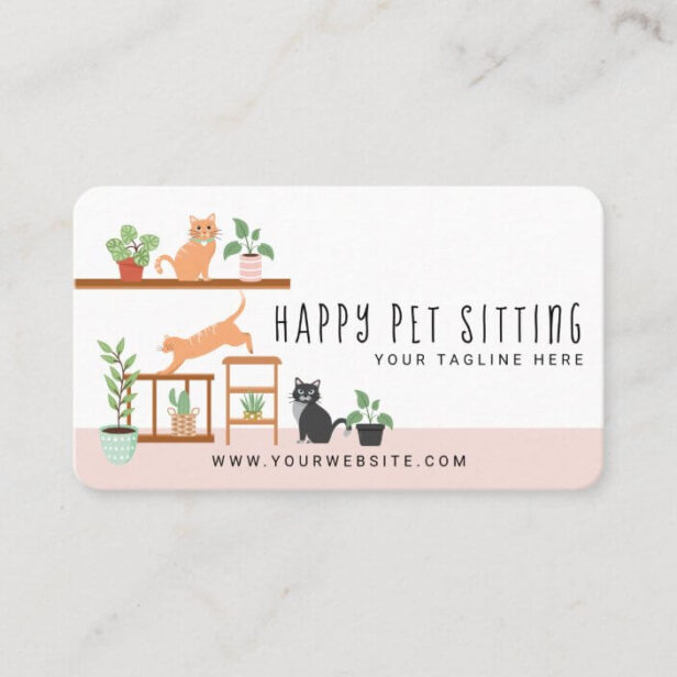 Home Pet Sitting Loveable Happy Cat & House Plants Business Card