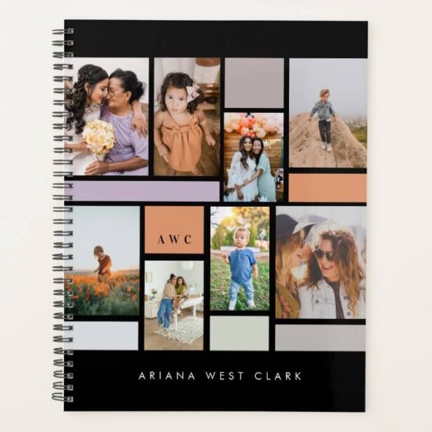 Modern 8 Photo Collage Family Photo Grid Black Planner