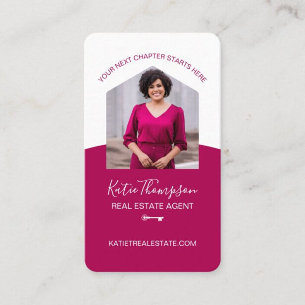 Modern Home Professional Real Estate Agent Photo Business Card Pink And White