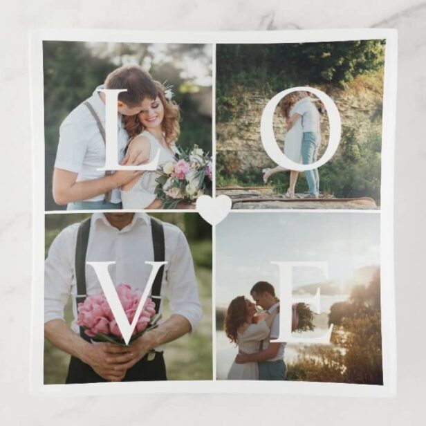 Modern Love Newlyweds Wedding 4 Photo Grid Collage Trinket Tray