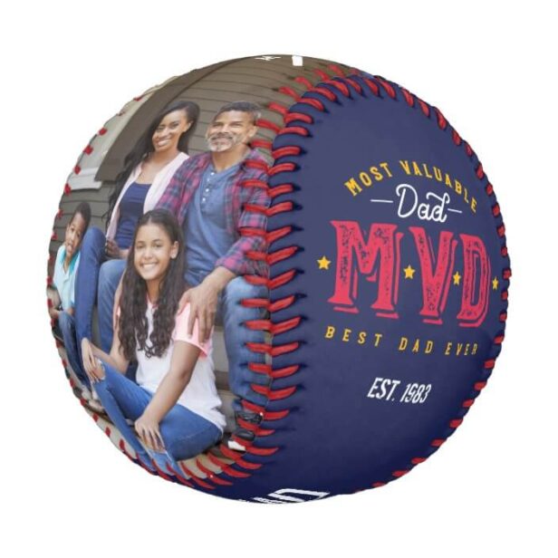 Most Valuable Dad - MVP Custom Two Photo Monogram Baseball Navy Blue