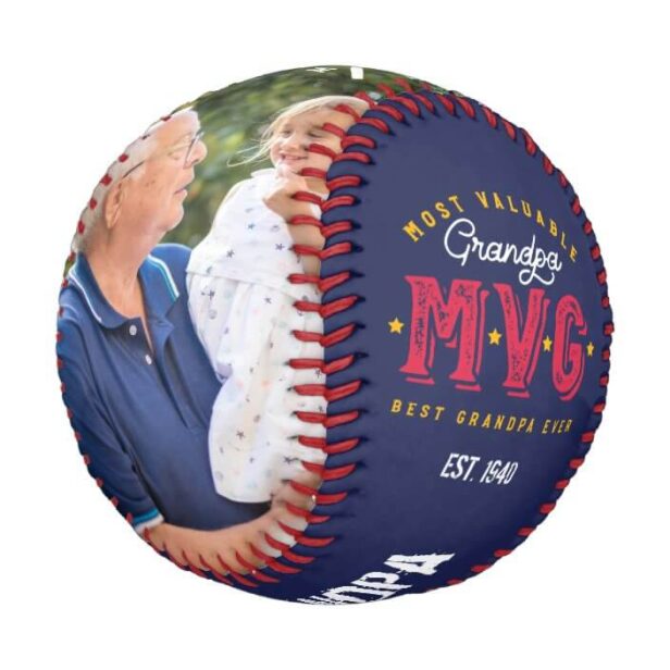 Most Valuable Grandpa MVG Custom 2 Photo Monogram Baseball