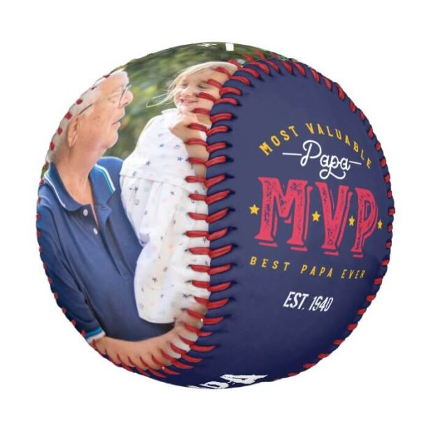 Most Valuable Papa MVP Custom Two Photo Monogram Baseball