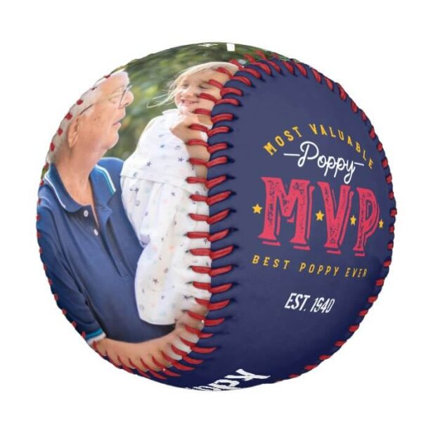 Most Valuable Poppy MVP Custom Two Photo Monogram Baseball