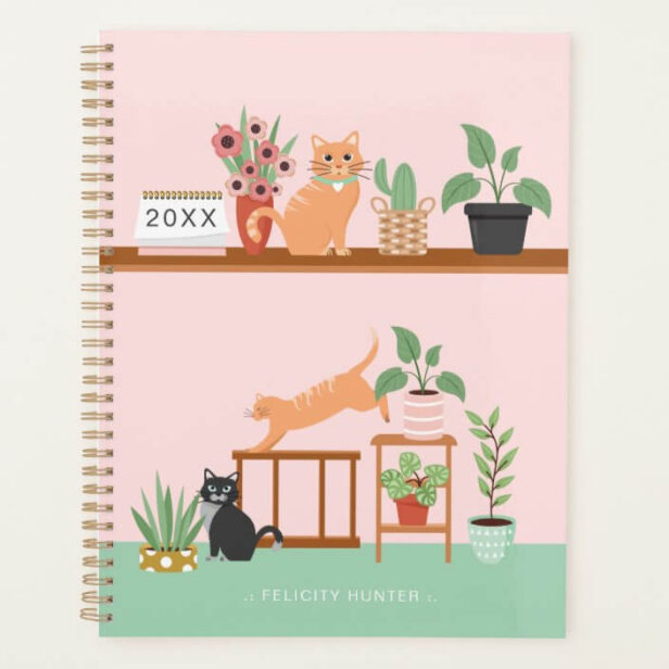 Potted House Plants & Cute Happy Cats Planner