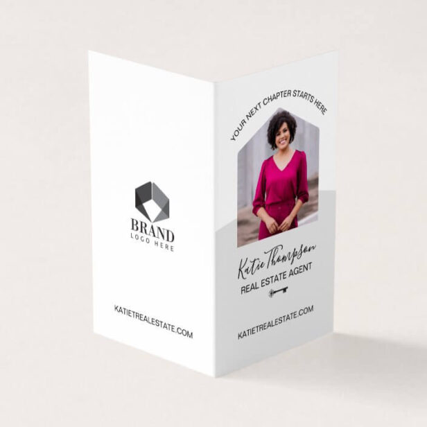 Professional Real Estate Agent Photo & Services Business Card Grey And White
