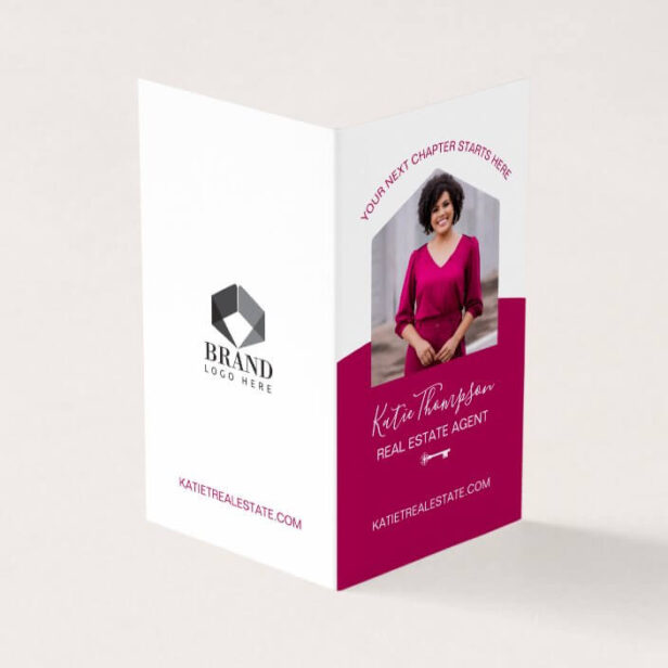 Professional Real Estate Agent Photo & Services Business Card Pink & White