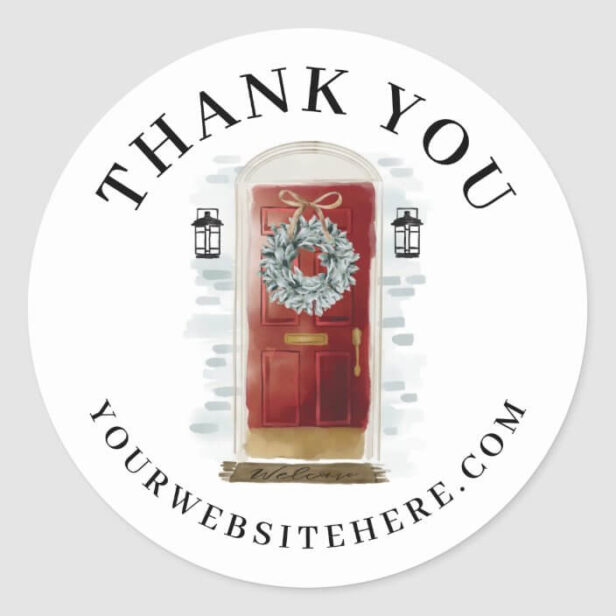 Thank You For Your Business Red Watercolor Door Classic Round Sticker