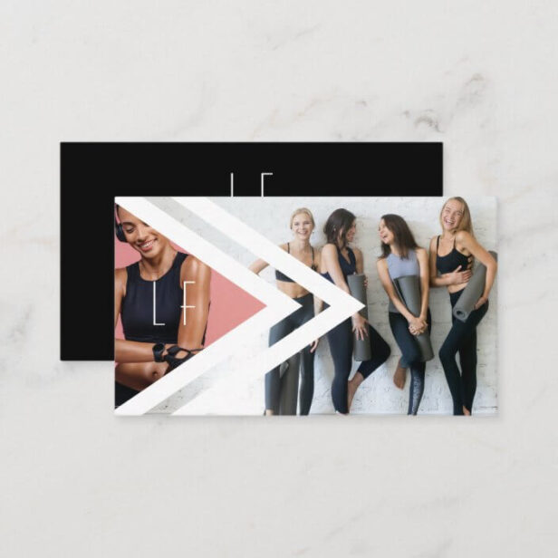 Trendy Personal Fitness Trainer 2 Photo Monogram Business Card