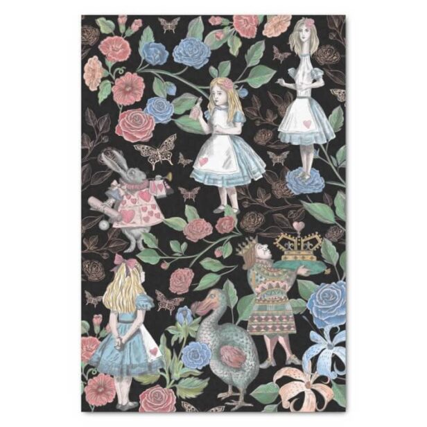 Alice In Wonderland Collage Decoupage Black Tissue Paper