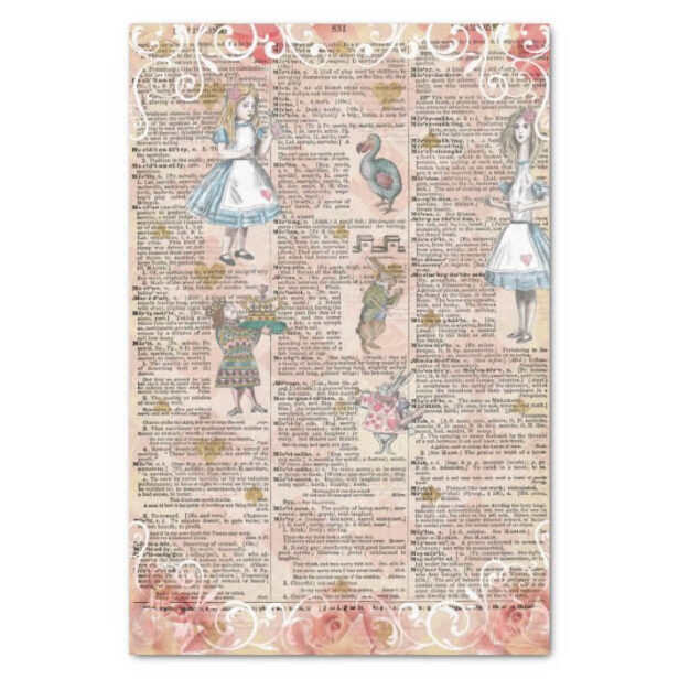 Alice In Wonderland Collage Decoupage Vintage Dictionary Page Tissue Paper