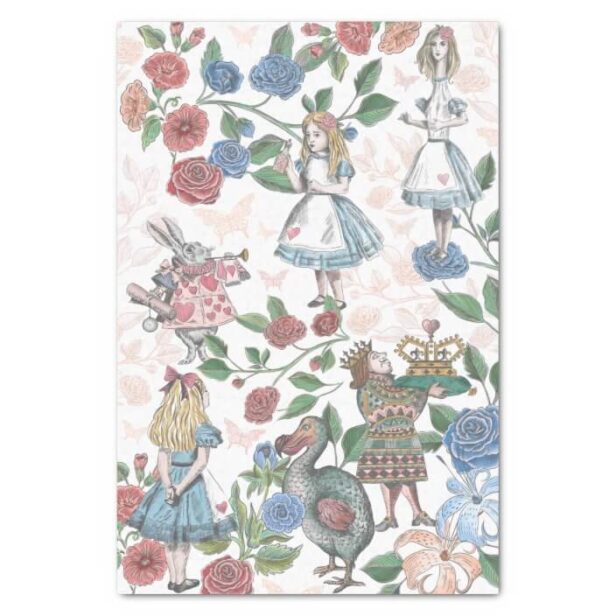 Alice In Wonderland Collage Decoupage White Tissue Paper