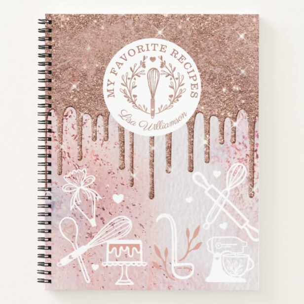Bakery Whisk Glitter Rose Gold Pink Drips Recipes Notebook