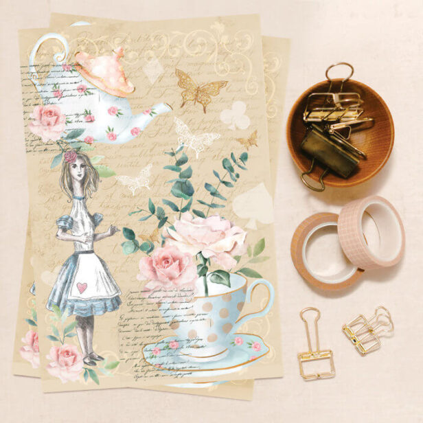 Chic Alice In Wonderland Collage Decoupage Alice Tissue Paper