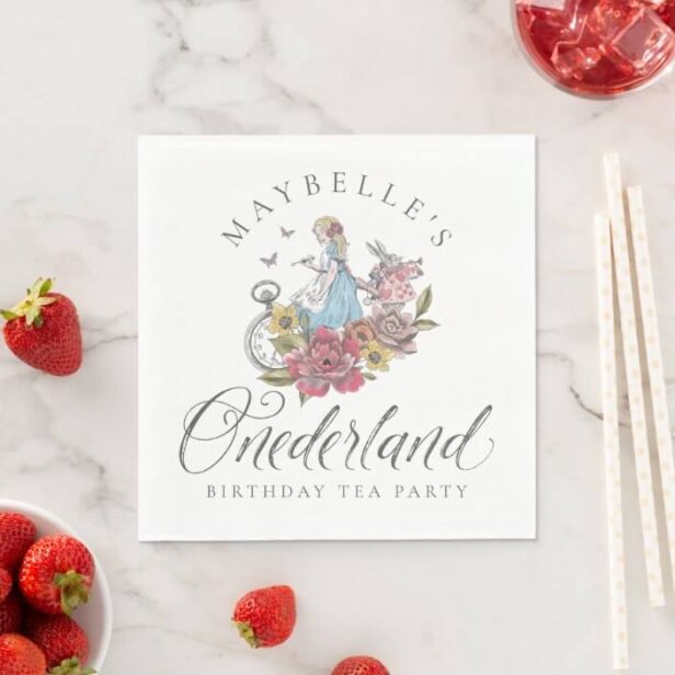 Fairytale Alice In ONEderland Birthday Tea Party Napkins
