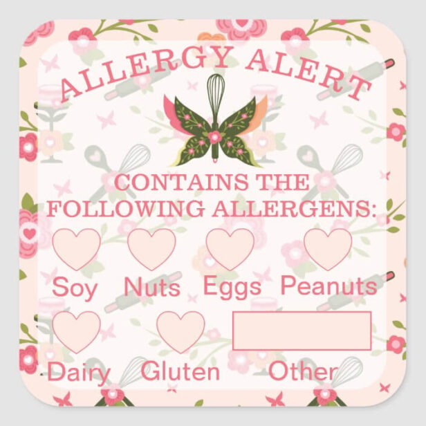 Food Safety Allergy Alert Bakery Butterfly Whisk Square Sticker