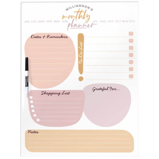 Fun Modern Personalized Monthly Organizing Planner Dry Erase Board