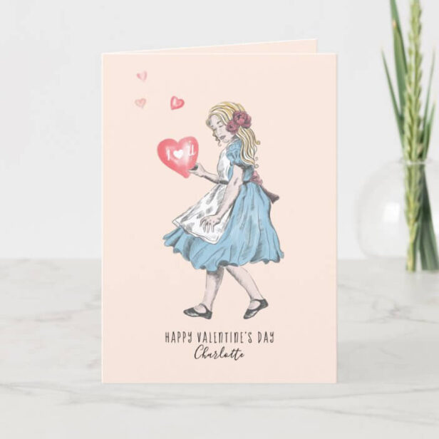 I Love You Vintage Alice In Wonderland Happy Valentine's Day Holiday Card